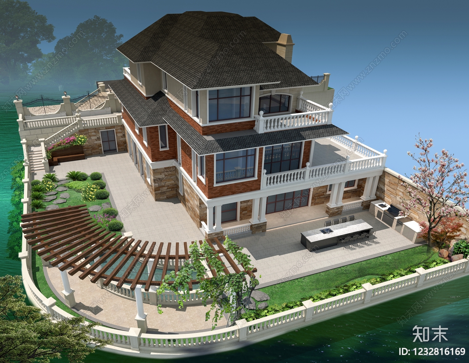 欧式别墅外观3D模型下载【ID:1232816169】