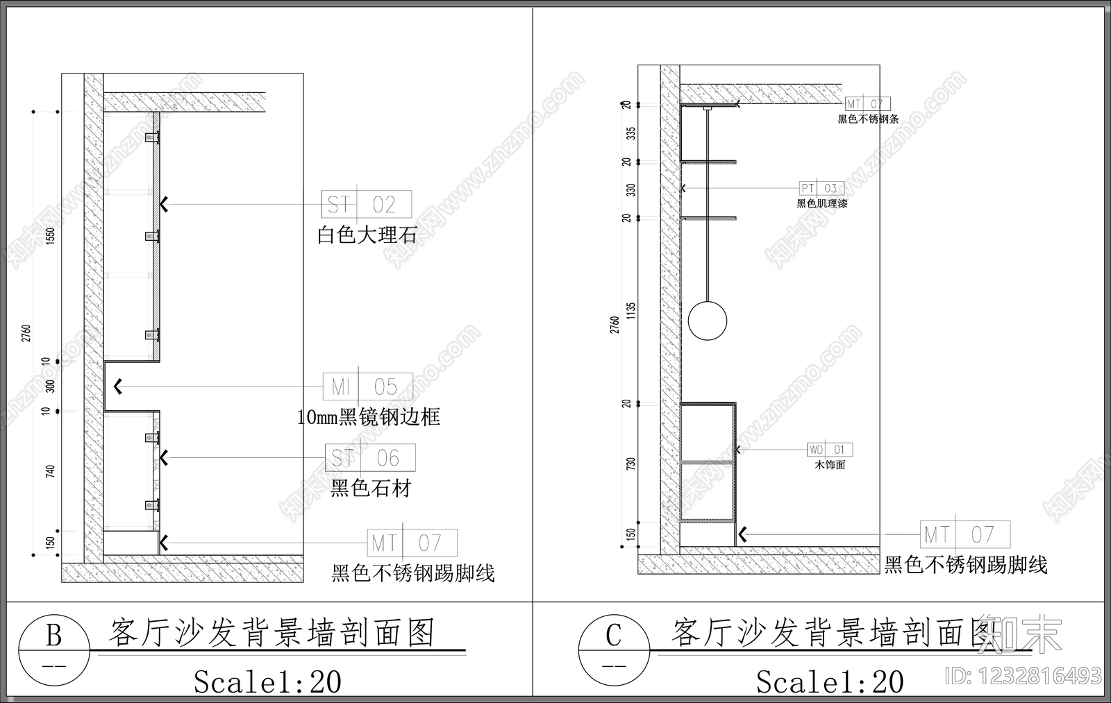 背景墙节点cad施工图下载【ID:1232816493】