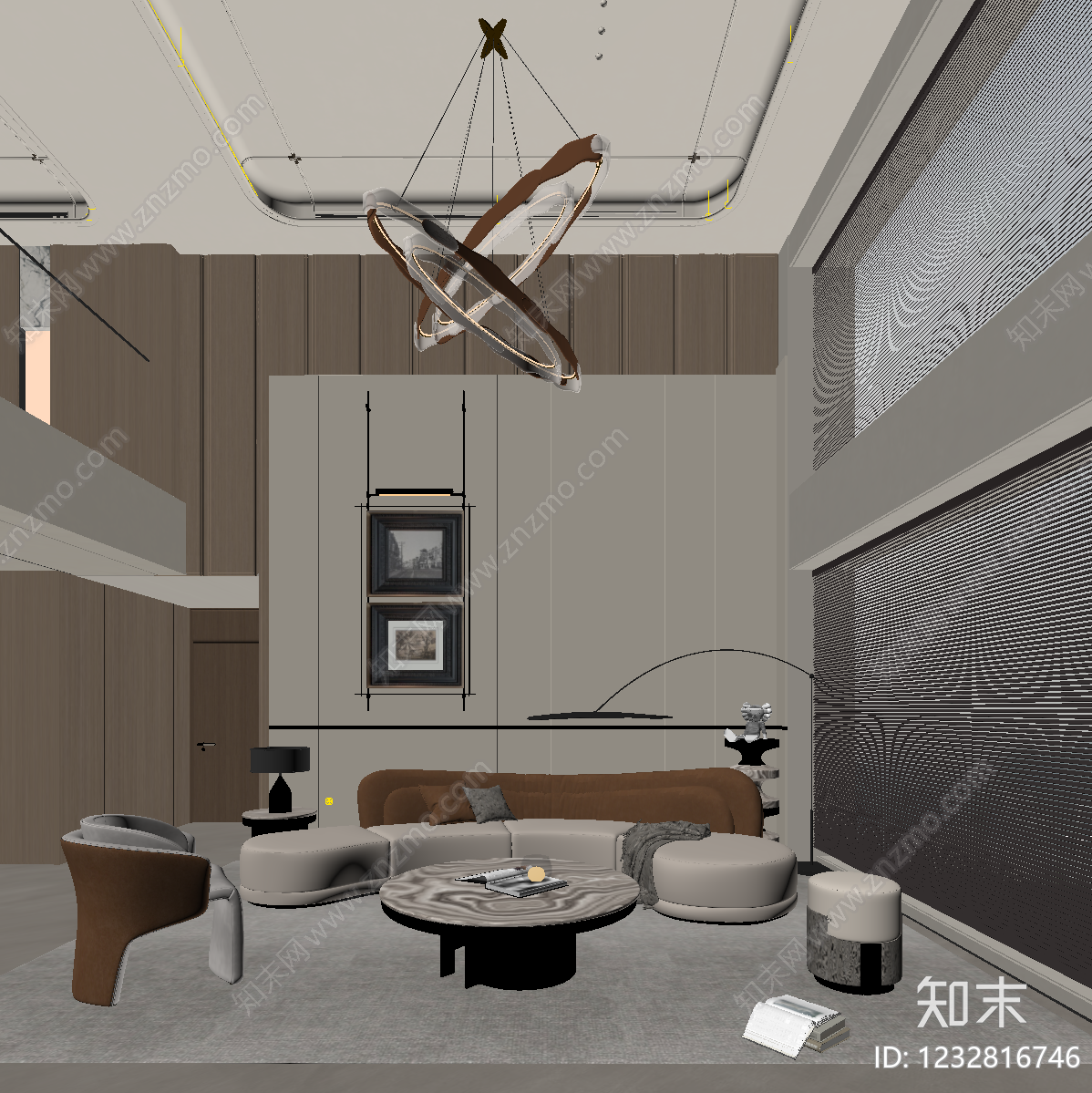轻奢挑空客厅SU模型下载【ID:1232816746】