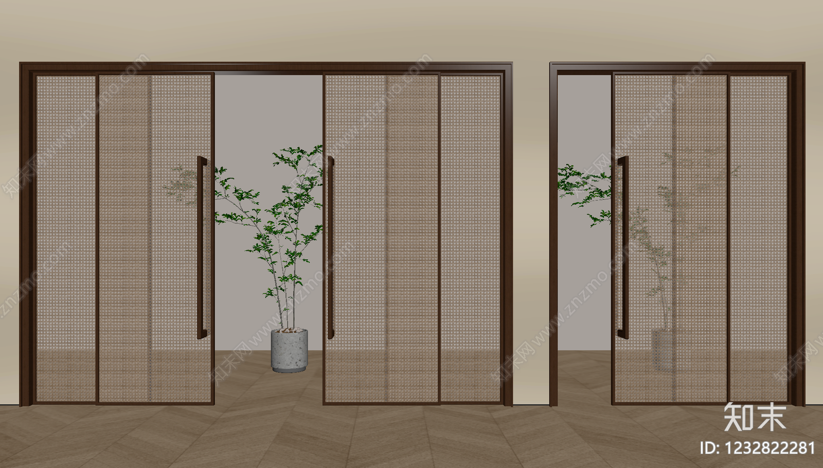 日式推拉门SU模型下载【ID:1232822281】