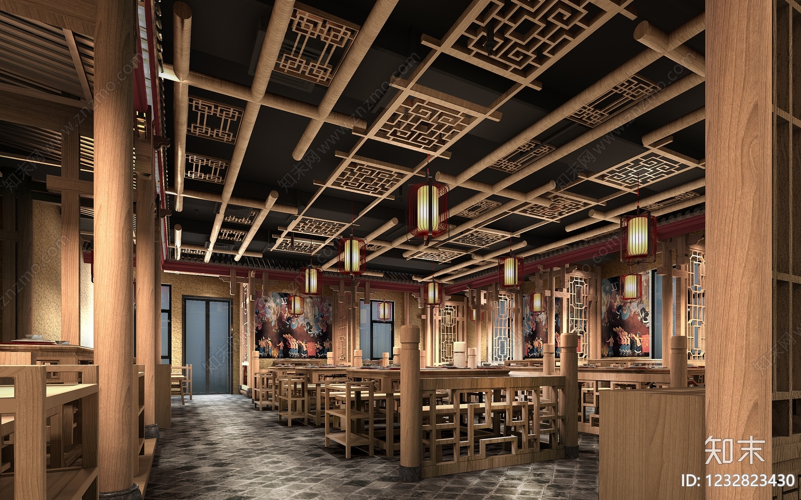 中式火锅店3D模型渲染效果图