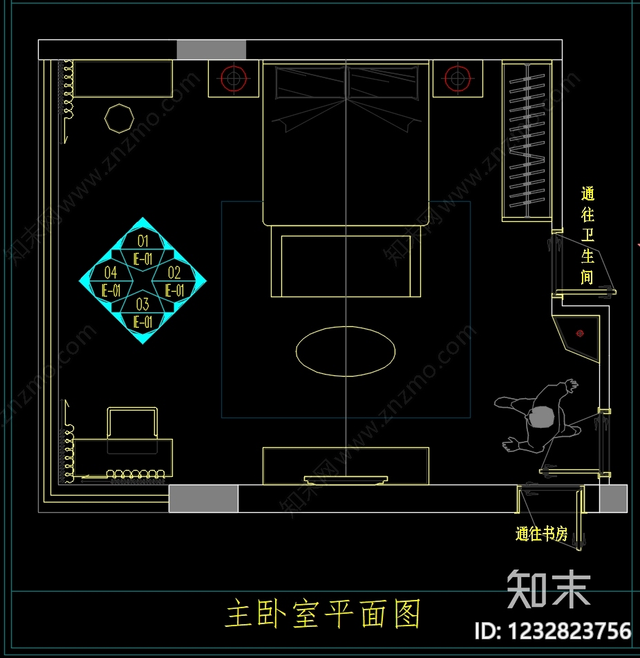 卧室cad施工图下载【ID:1232823756】
