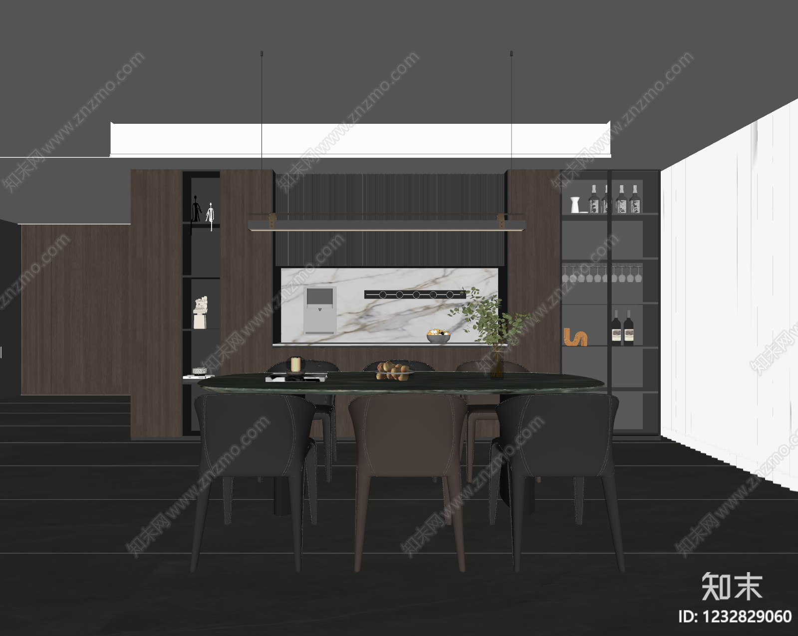 意式极简家居餐厅SU模型下载【ID:1232829060】