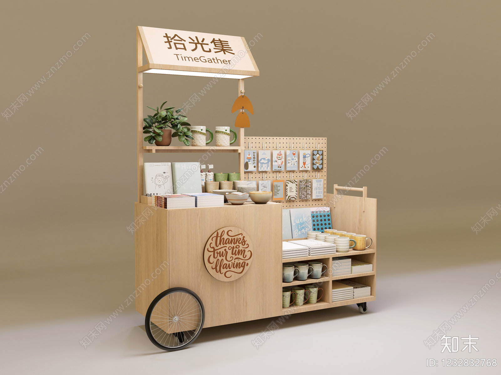 原木风移动文创展示架SU模型下载【ID:1232832768】