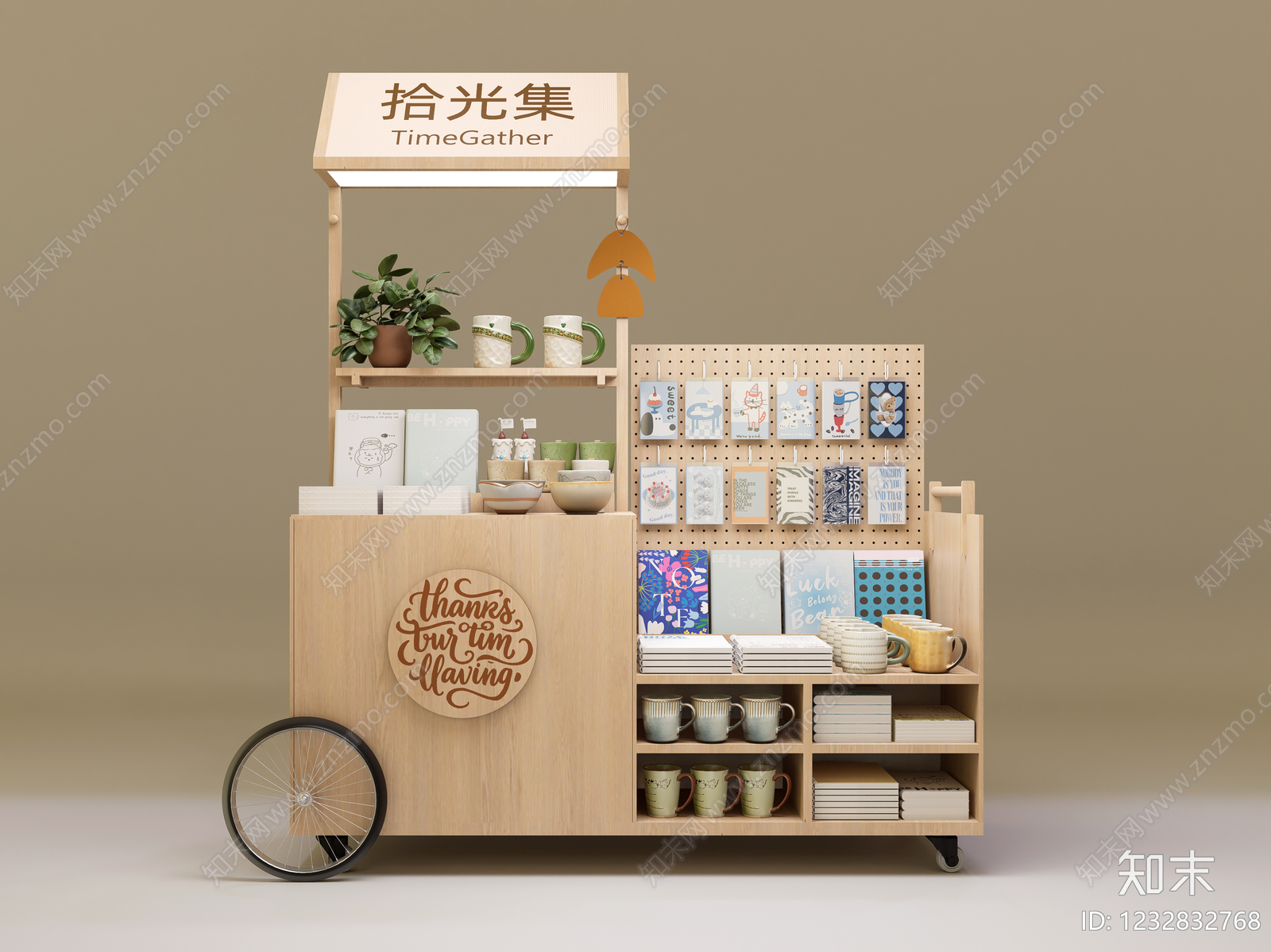原木风移动文创展示架SU模型下载【ID:1232832768】