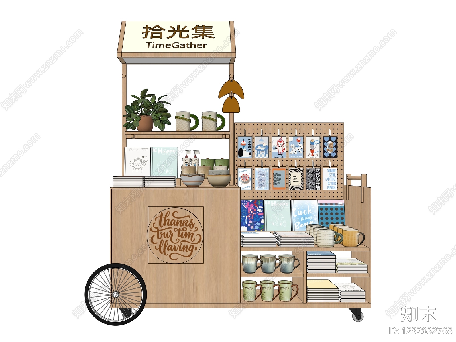 原木风移动文创展示架SU模型下载【ID:1232832768】