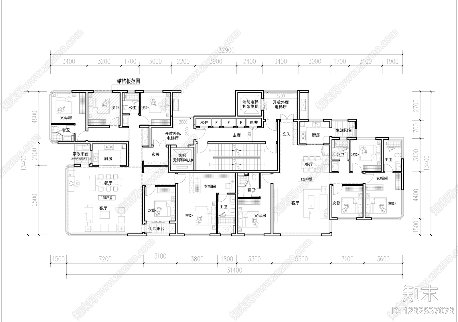 高层住宅cad施工图下载【ID:1232837073】