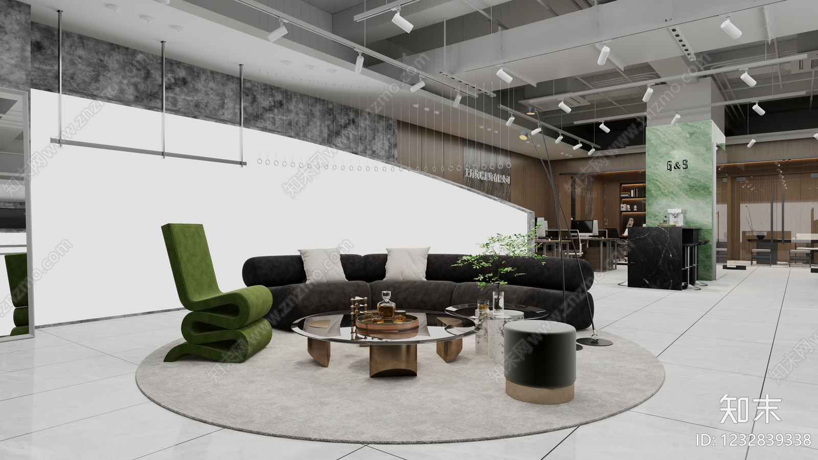 现代简约办公区3D模型下载【ID:1232839338】