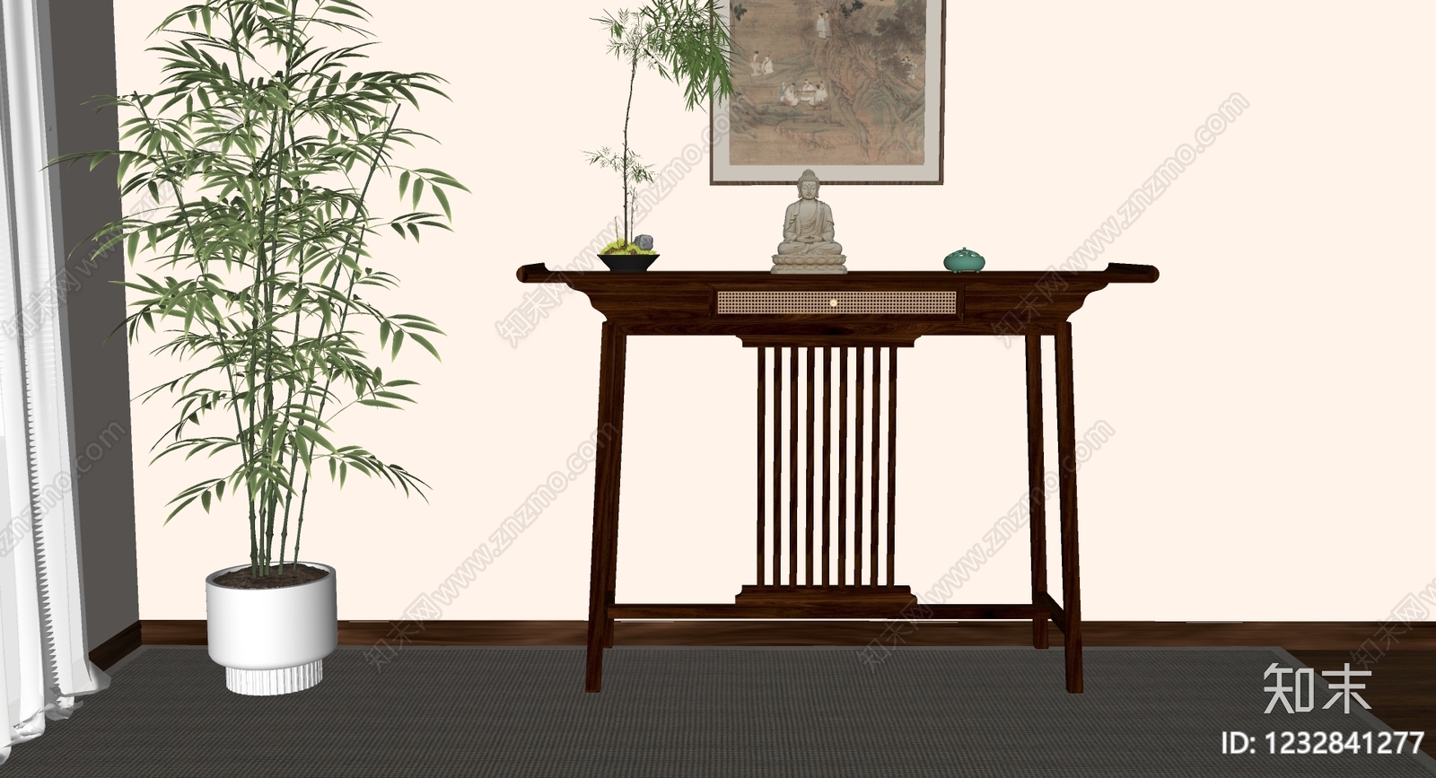新中式条案SU模型下载【ID:1232841277】