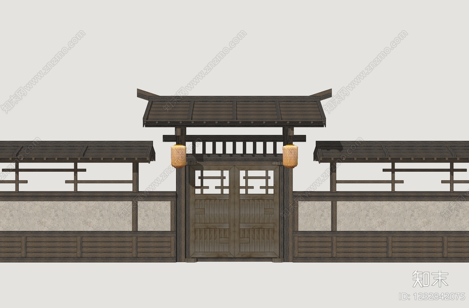 中式入口大门SU模型下载【ID:1232842075】