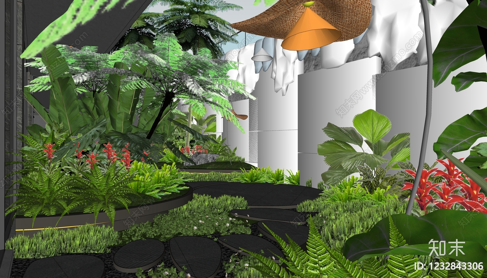 现代别墅庭院SU模型下载【ID:1232843306】