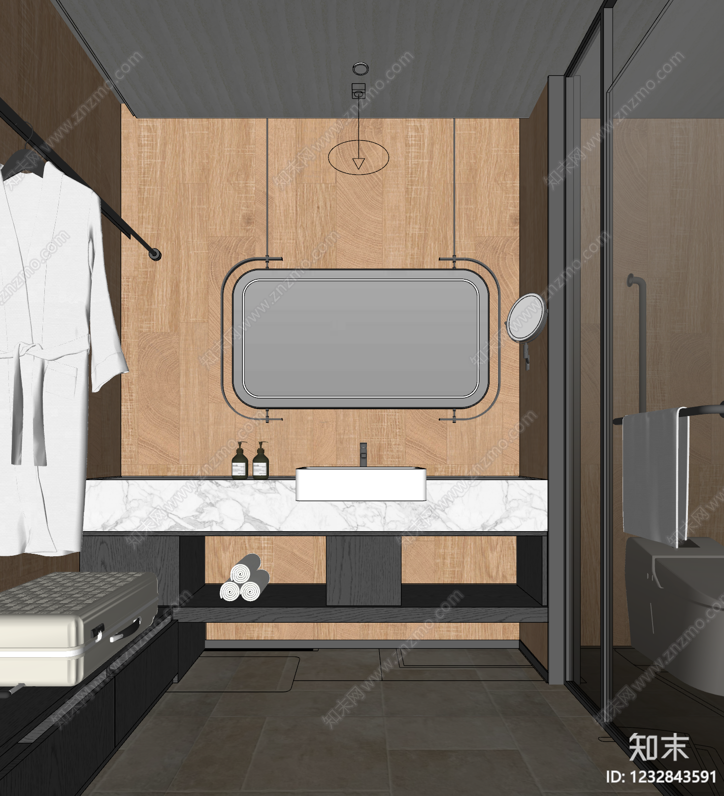 现代简约酒店卫生间SU模型下载【ID:1232843591】