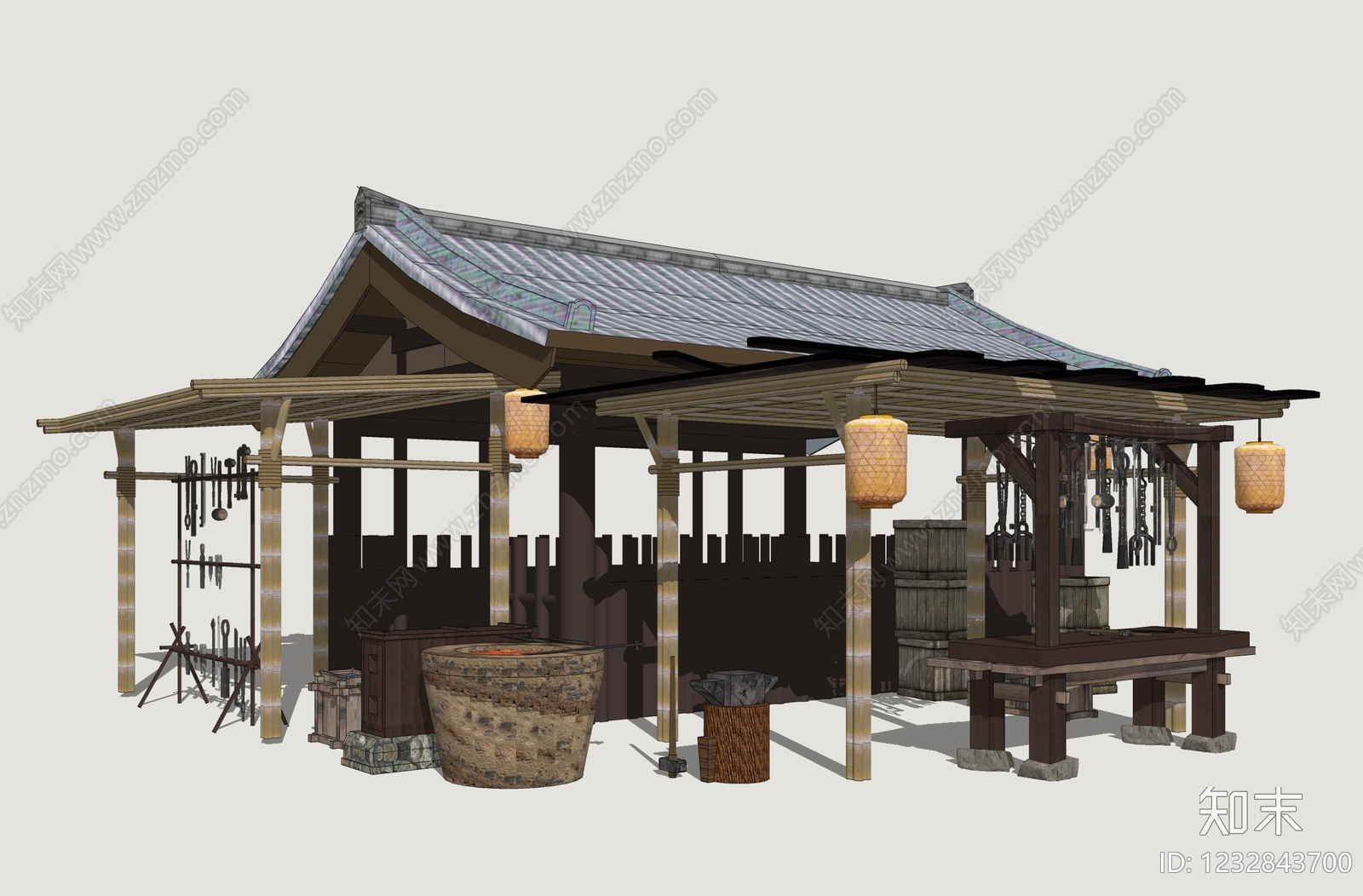 中式铁匠铺SU模型下载【ID:1232843700】