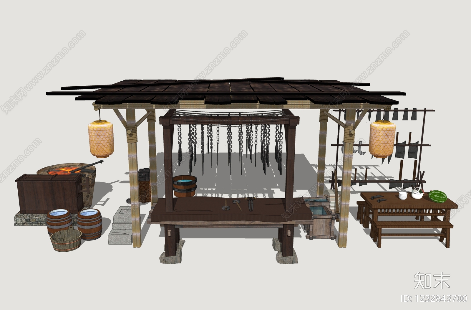 中式铁匠铺SU模型下载【ID:1232843700】