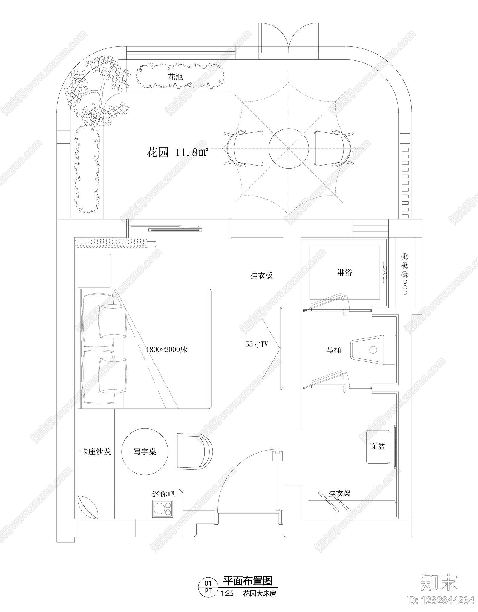 酒店客房cad施工图下载【ID:1232844234】