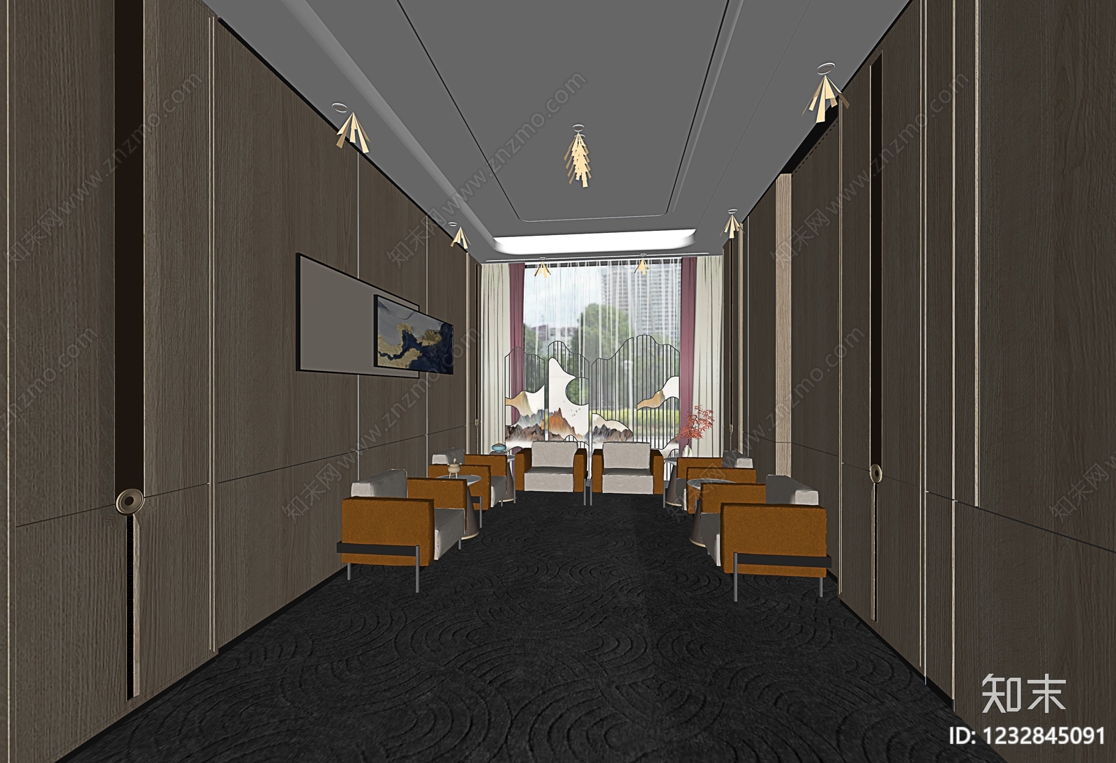 新中式接待室SU模型下载【ID:1232845091】
