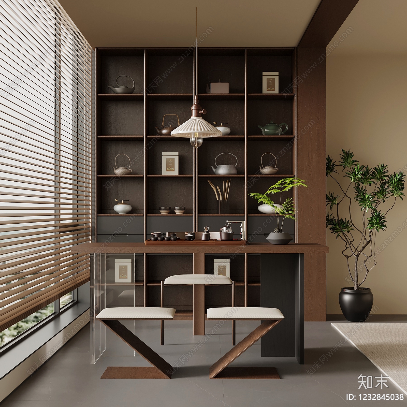 新中式茶室SU模型下载【ID:1232845038】