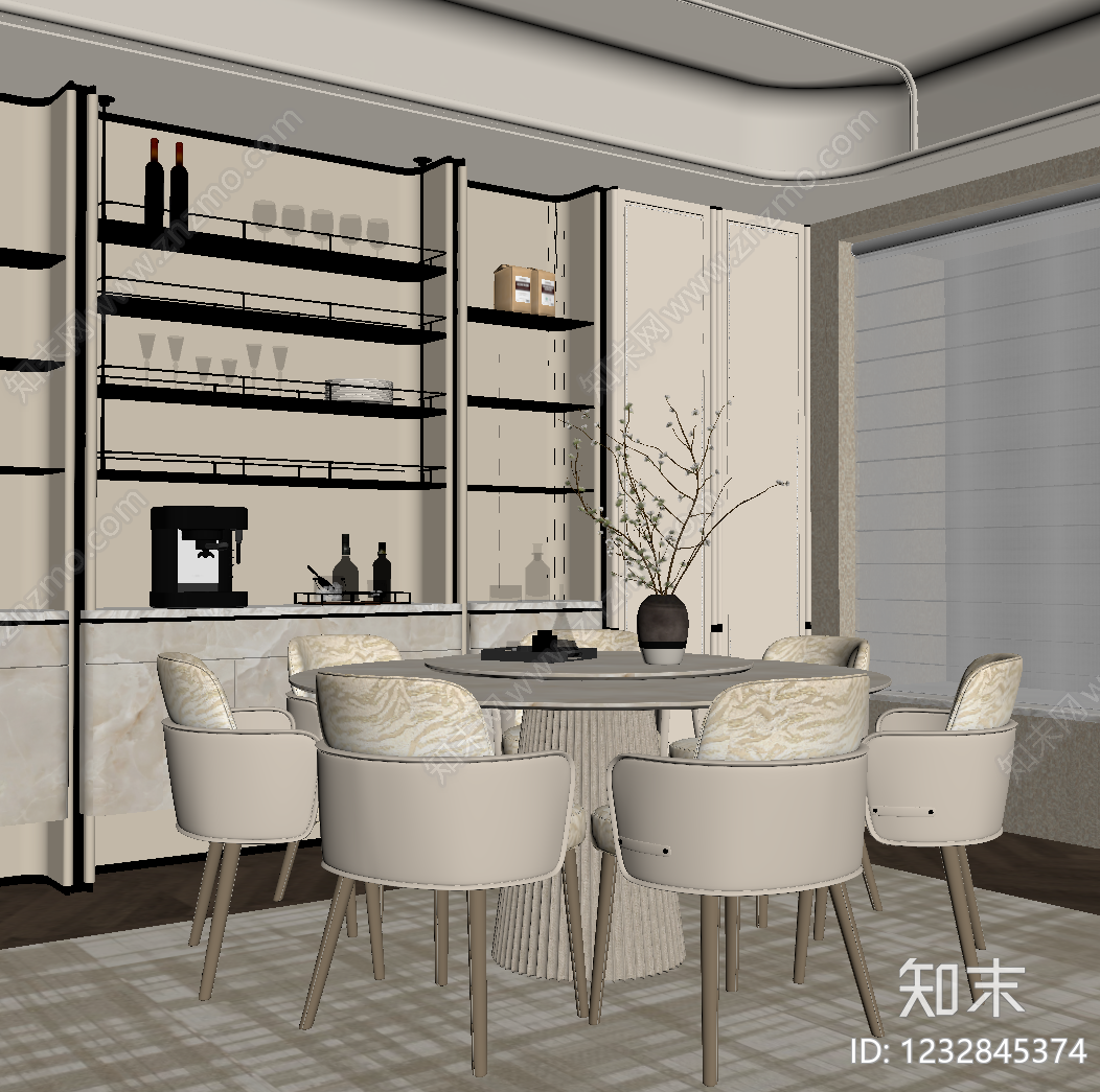 轻奢家居餐厅SU模型下载【ID:1232845374】