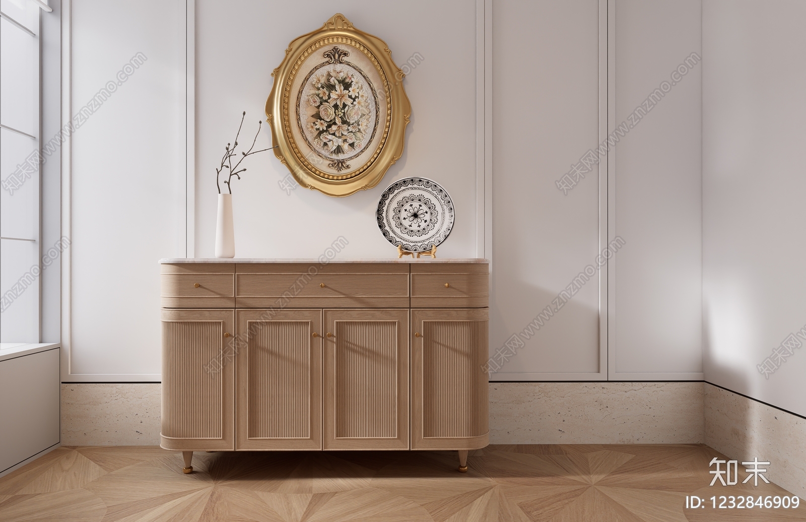 法式餐边柜3D模型下载【ID:1232846909】