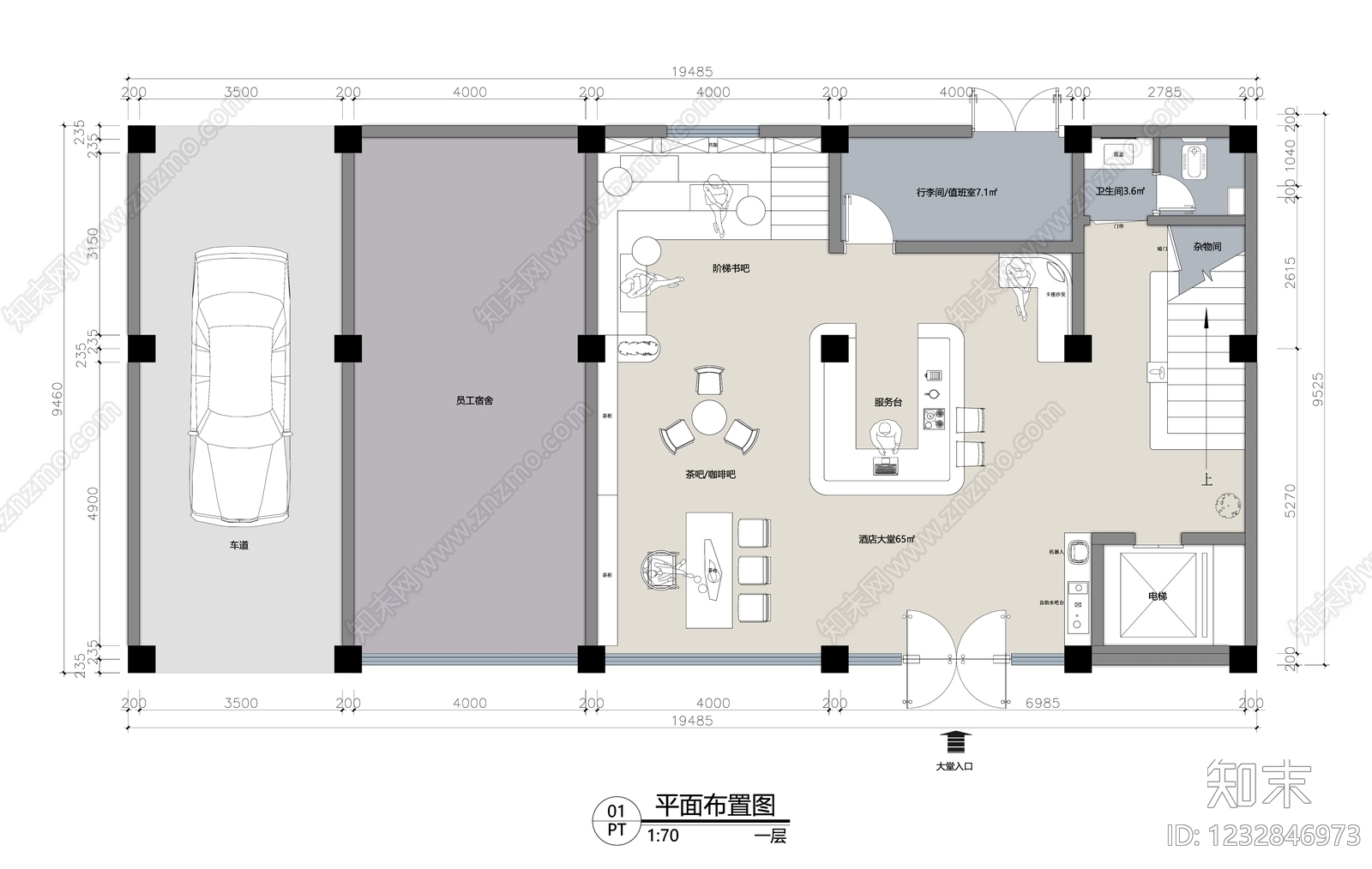 酒店大堂cad施工图下载【ID:1232846973】