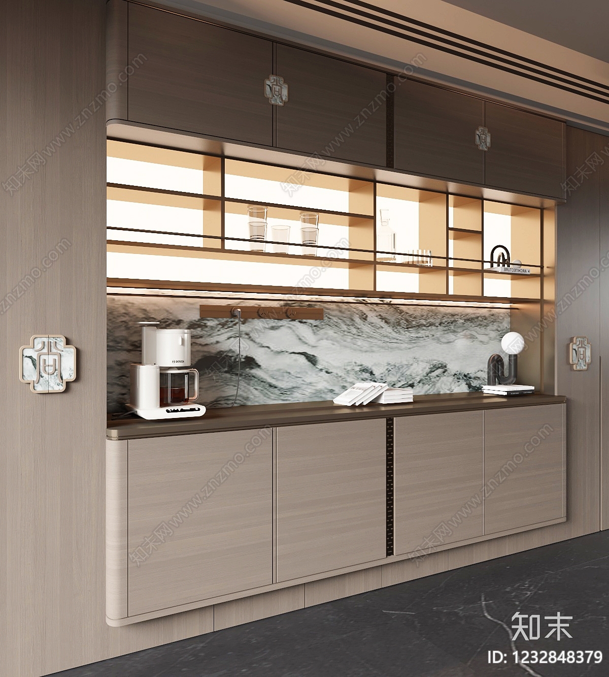 新中式餐边柜SU模型下载【ID:1232848379】