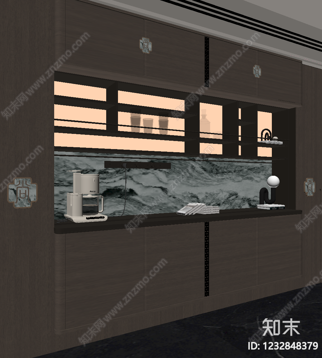 新中式餐边柜SU模型下载【ID:1232848379】