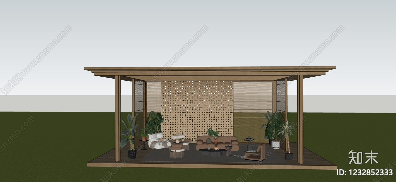 原木风廊架SU模型下载【ID:1232852333】