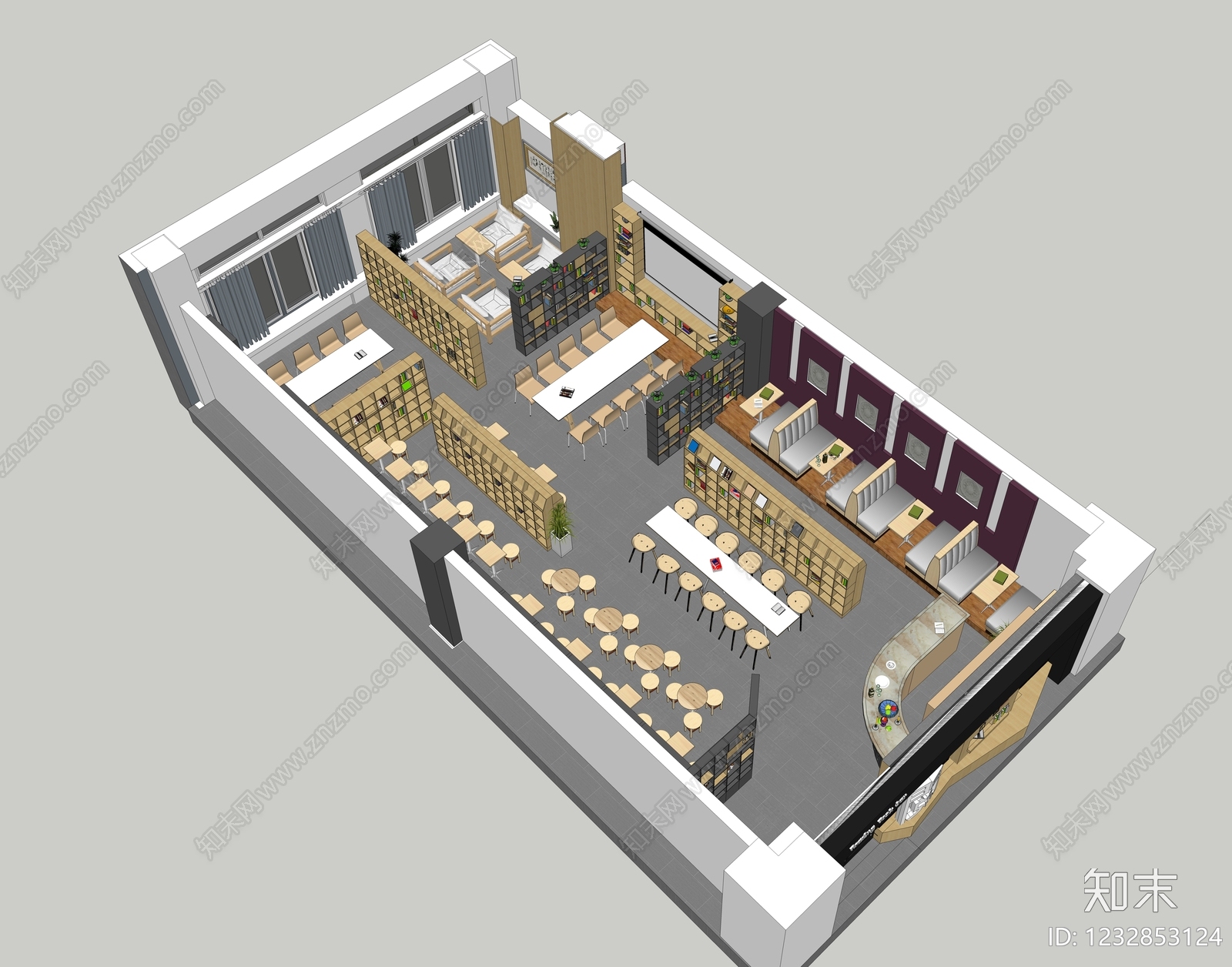 原木风书店SU模型下载【ID:1232853124】