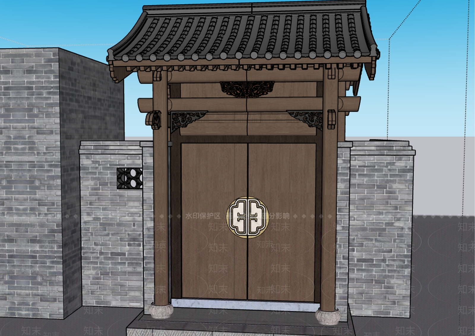 中式古建四合院SU模型下载【ID:1232853826】