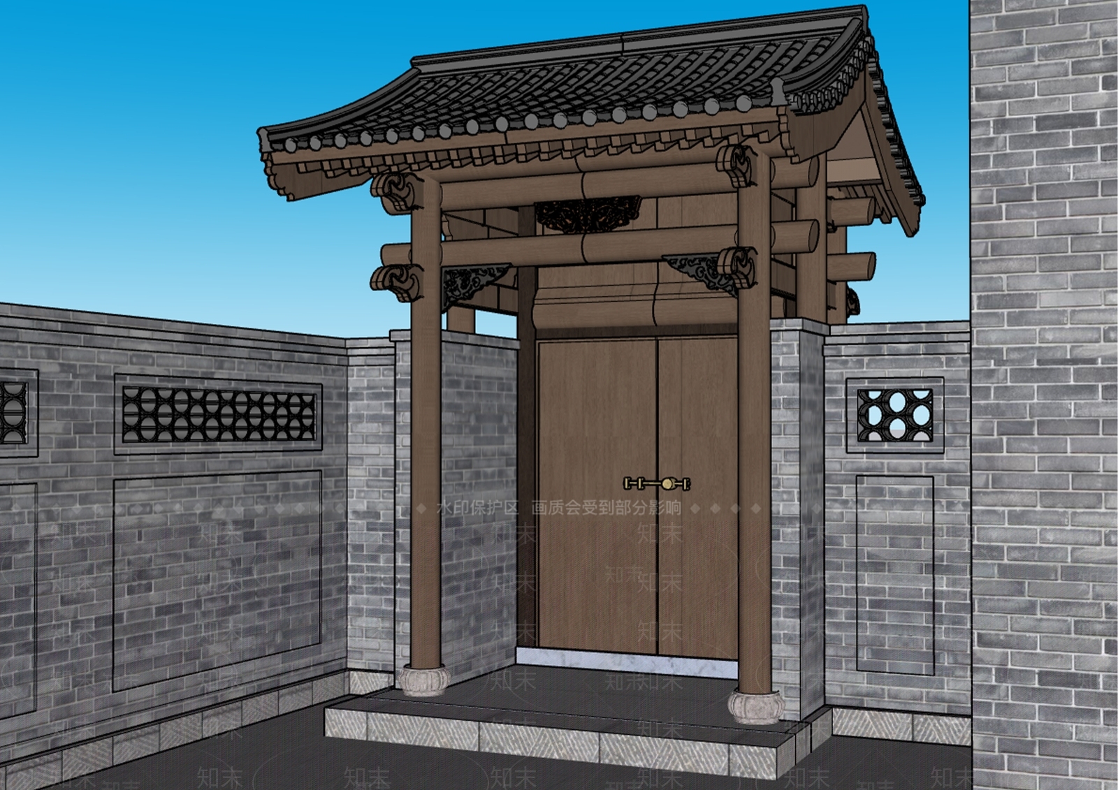 中式古建四合院SU模型下载【ID:1232853826】