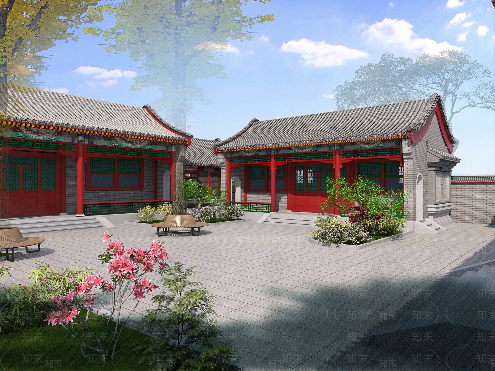 中式古建四合院3D模型下载【ID:1232853975】