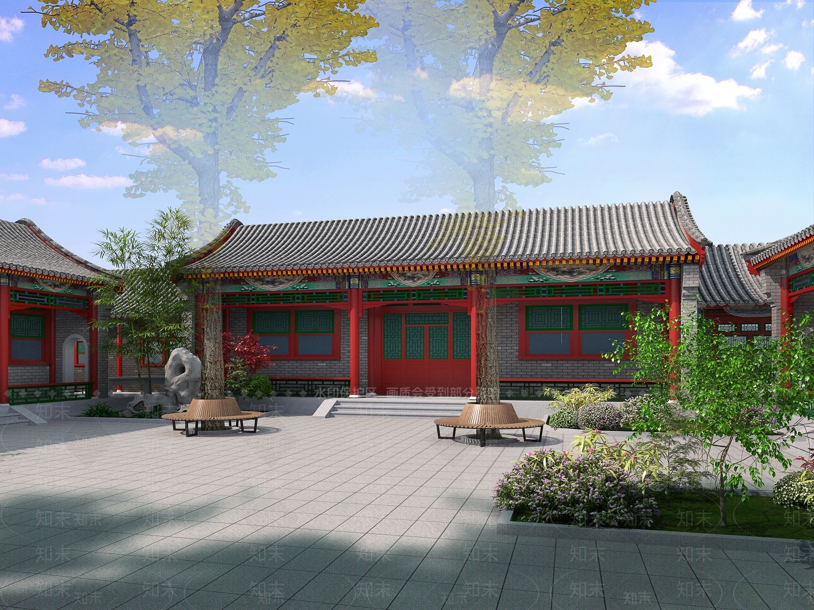 中式古建四合院3D模型下载【ID:1232853975】