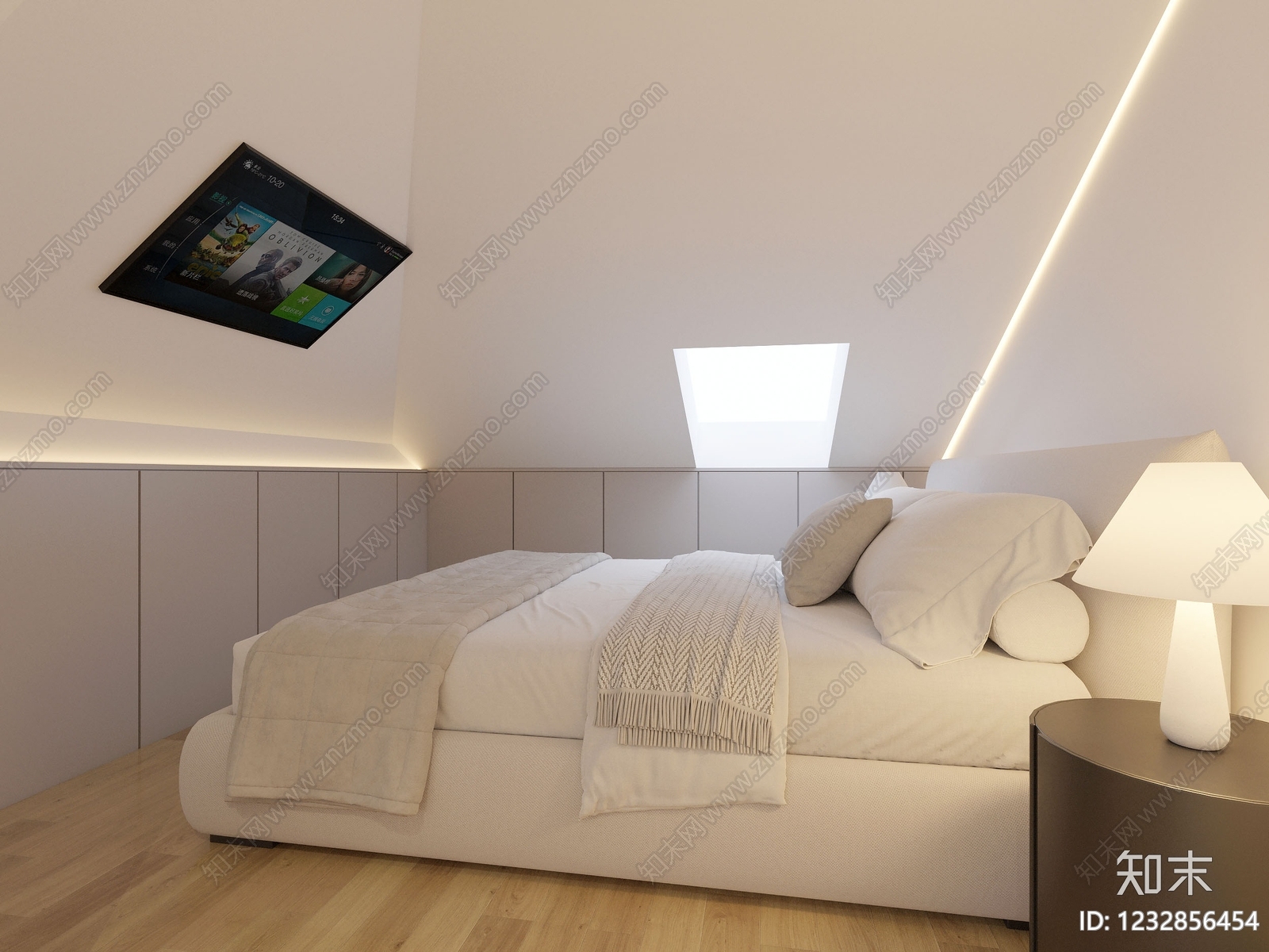 奶油风阁楼卧室3D模型下载【ID:1232856454】