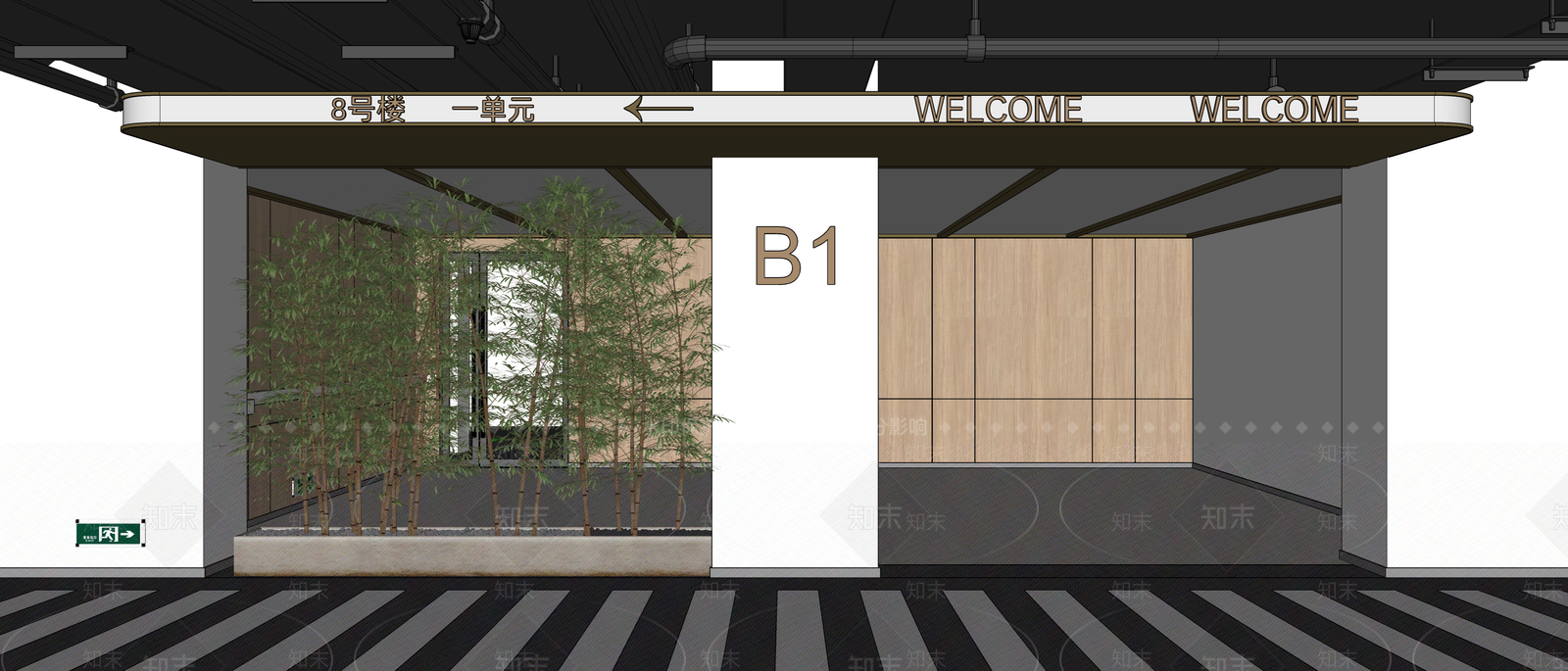 现代简约电梯厅SU模型下载【ID:1232857490】