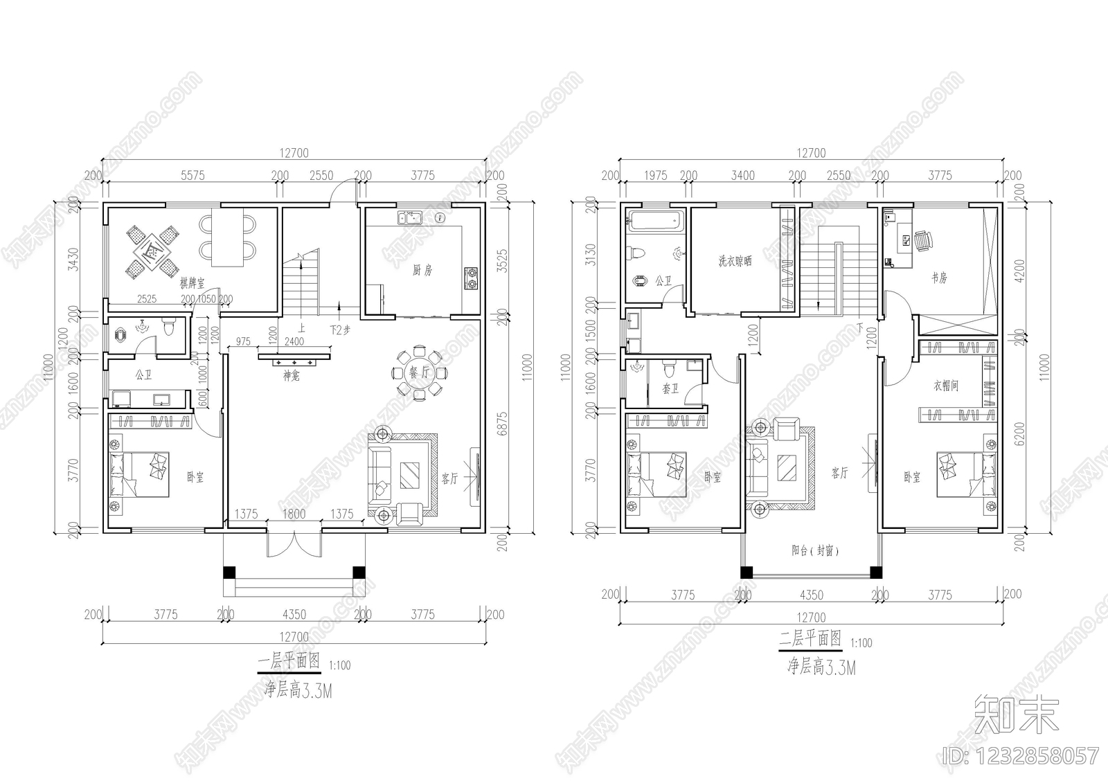 别墅建筑cad施工图下载【ID:1232858057】