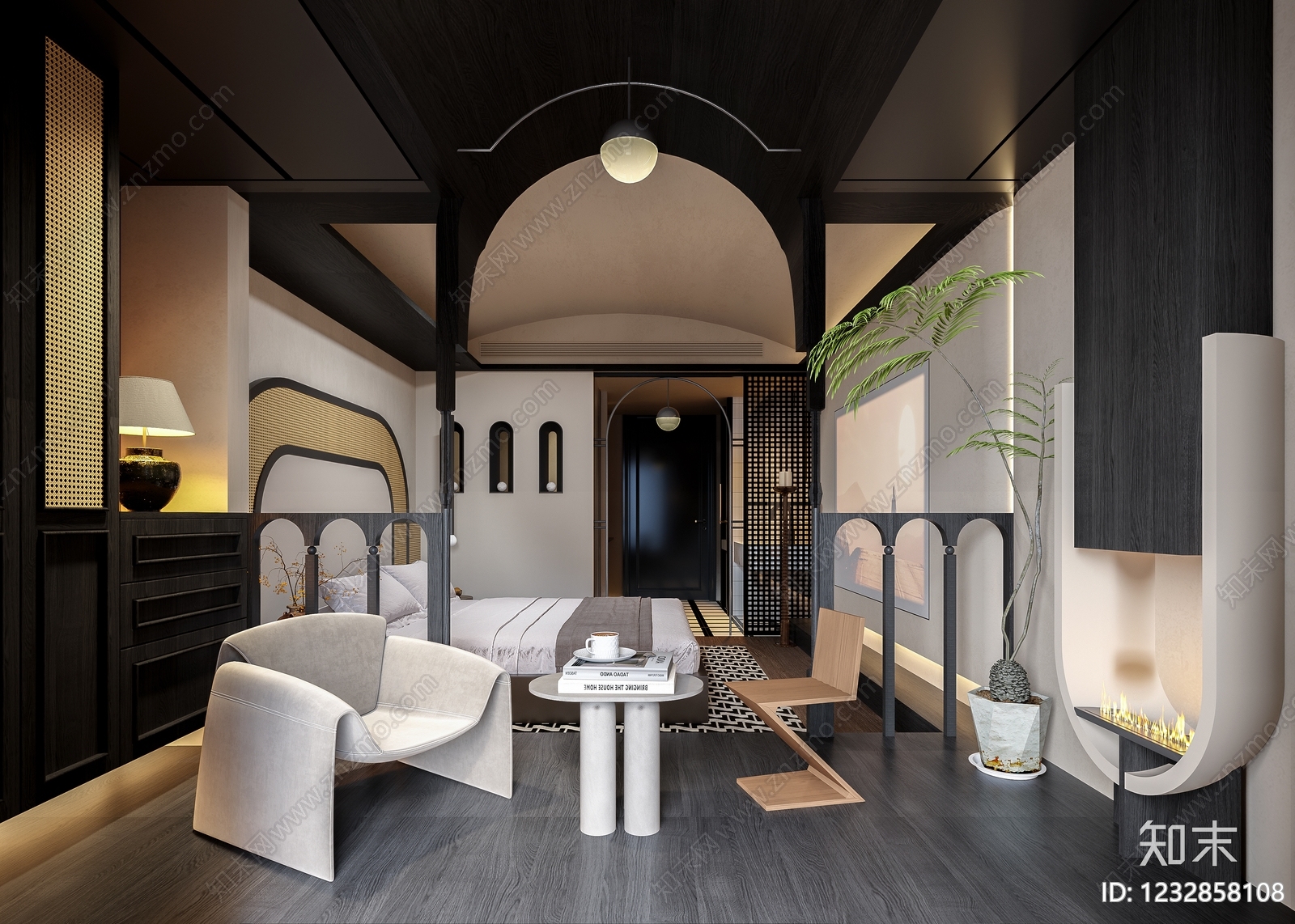 侘寂酒店客房3D模型下载【ID:1232858108】