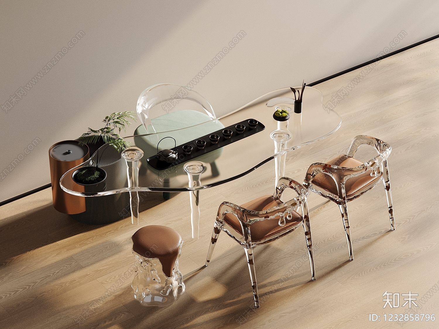 现代茶桌椅3D模型下载【ID:1232858796】