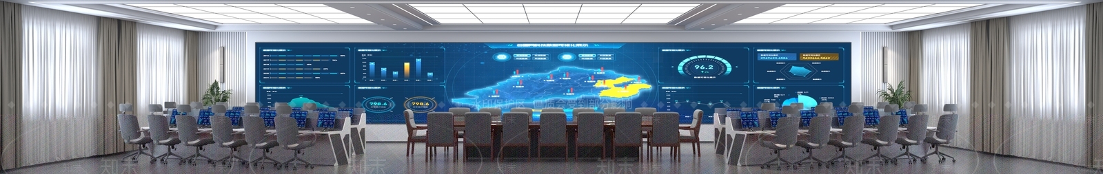 现代简约指挥中心3D模型渲染效果图