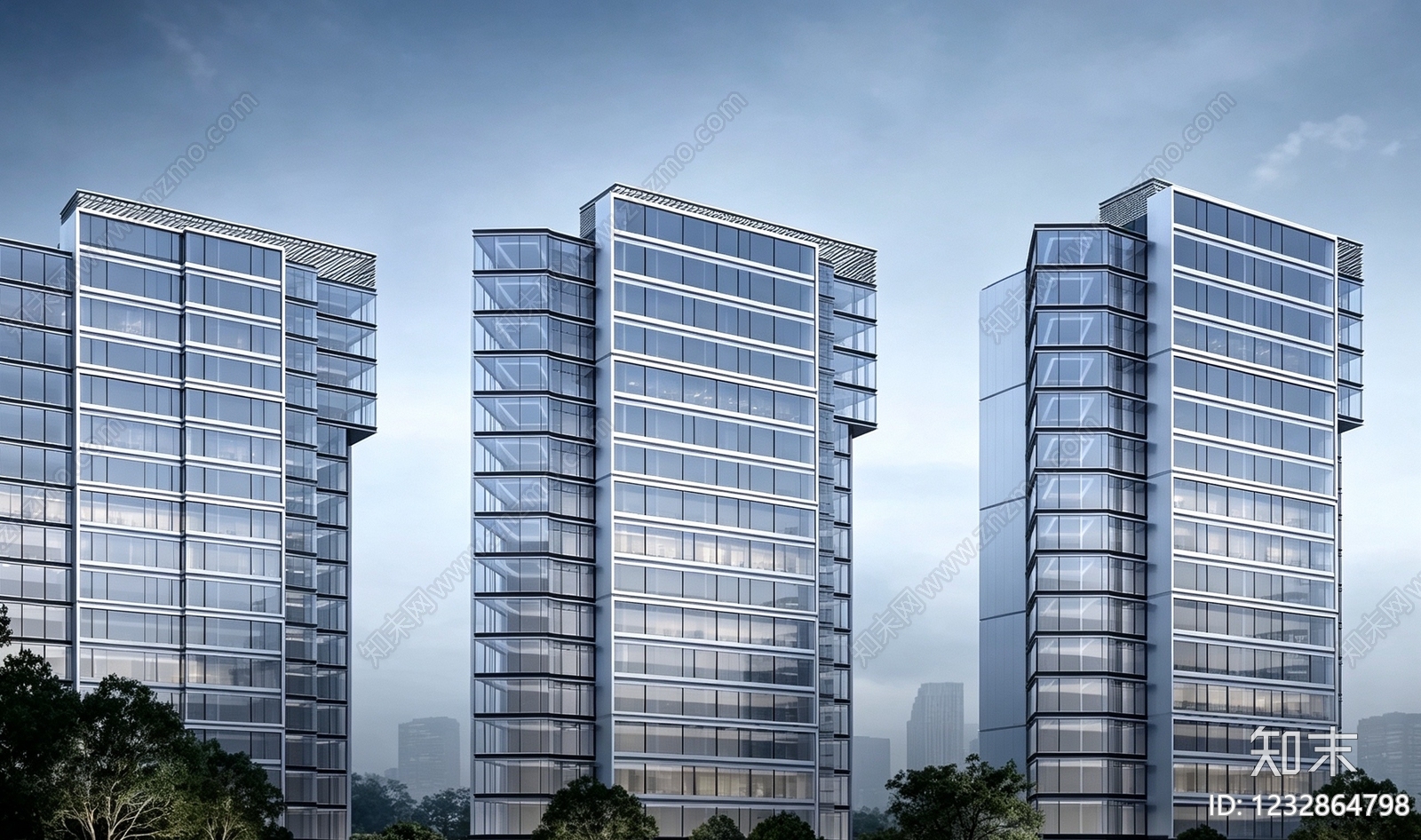现代主义小区建筑SU模型下载【ID:1232864798】