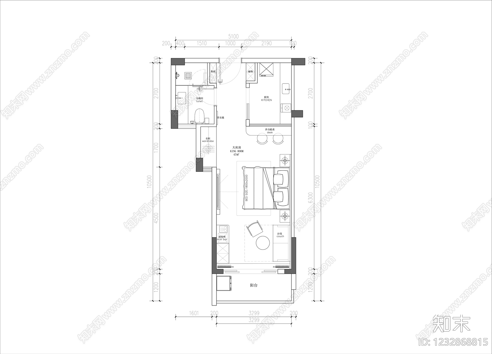 酒店客房cad施工图下载【ID:1232868815】