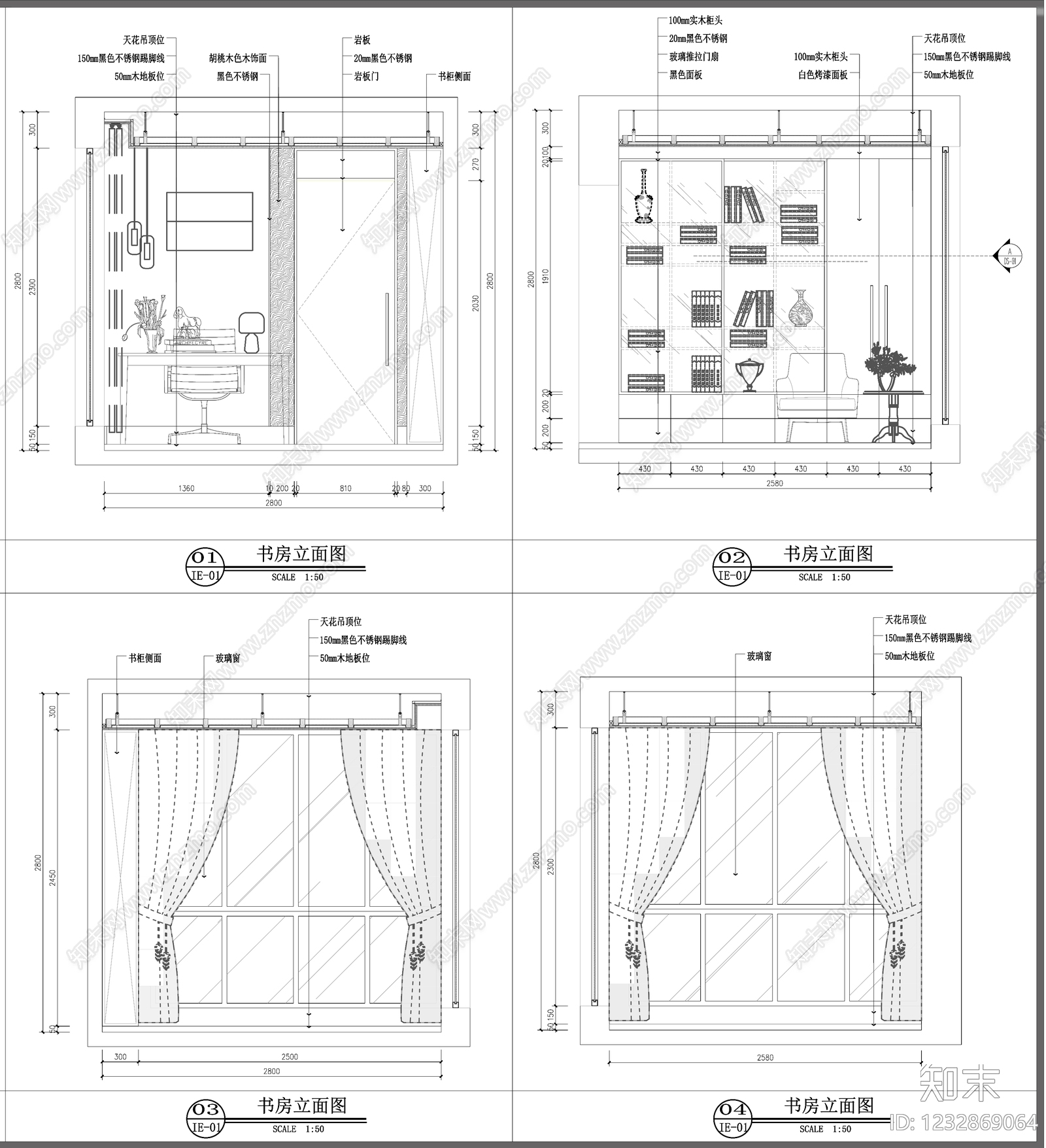 书房cad施工图下载【ID:1232869064】