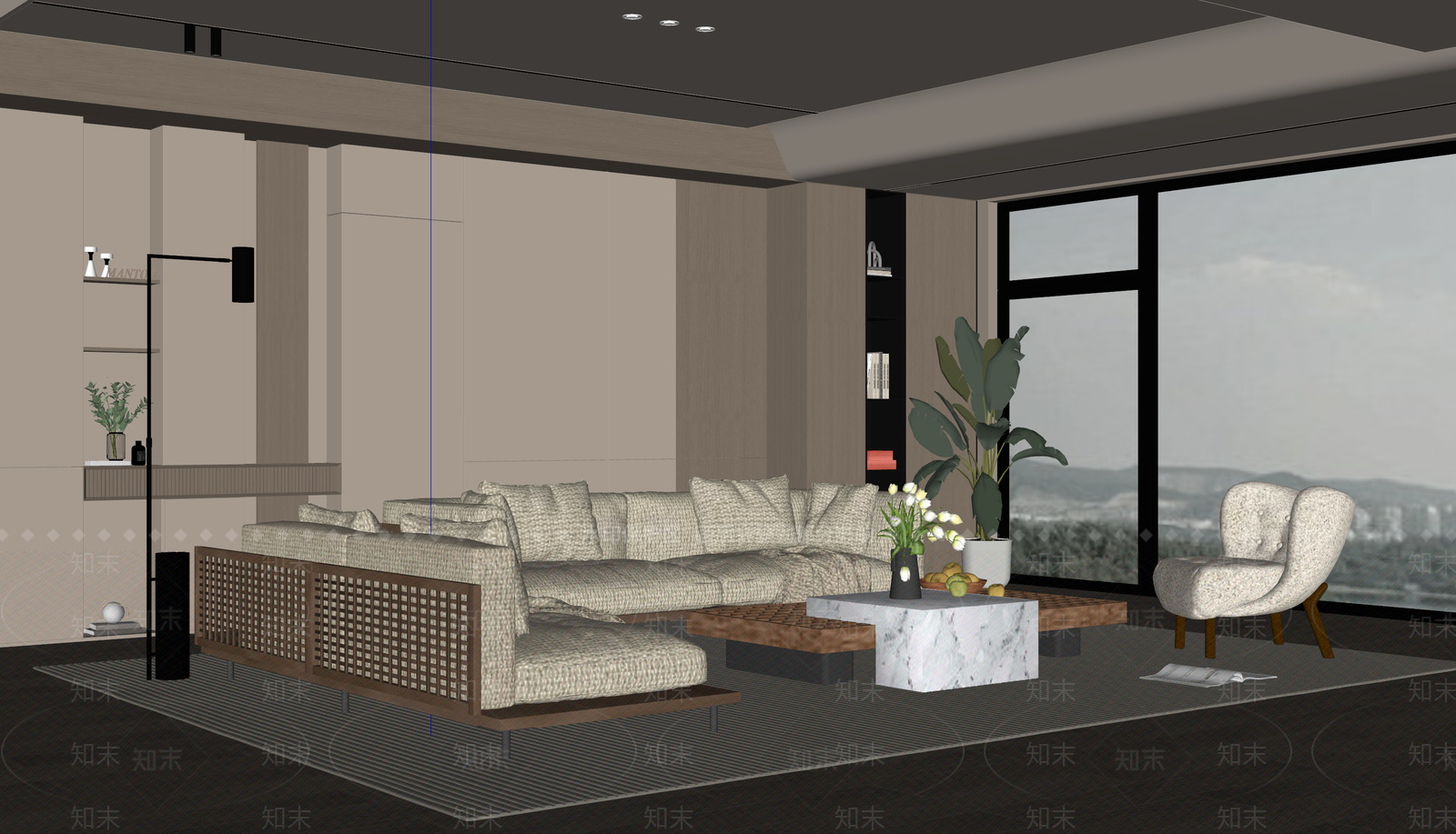 中古风观景客厅SU模型下载【ID:1232881952】