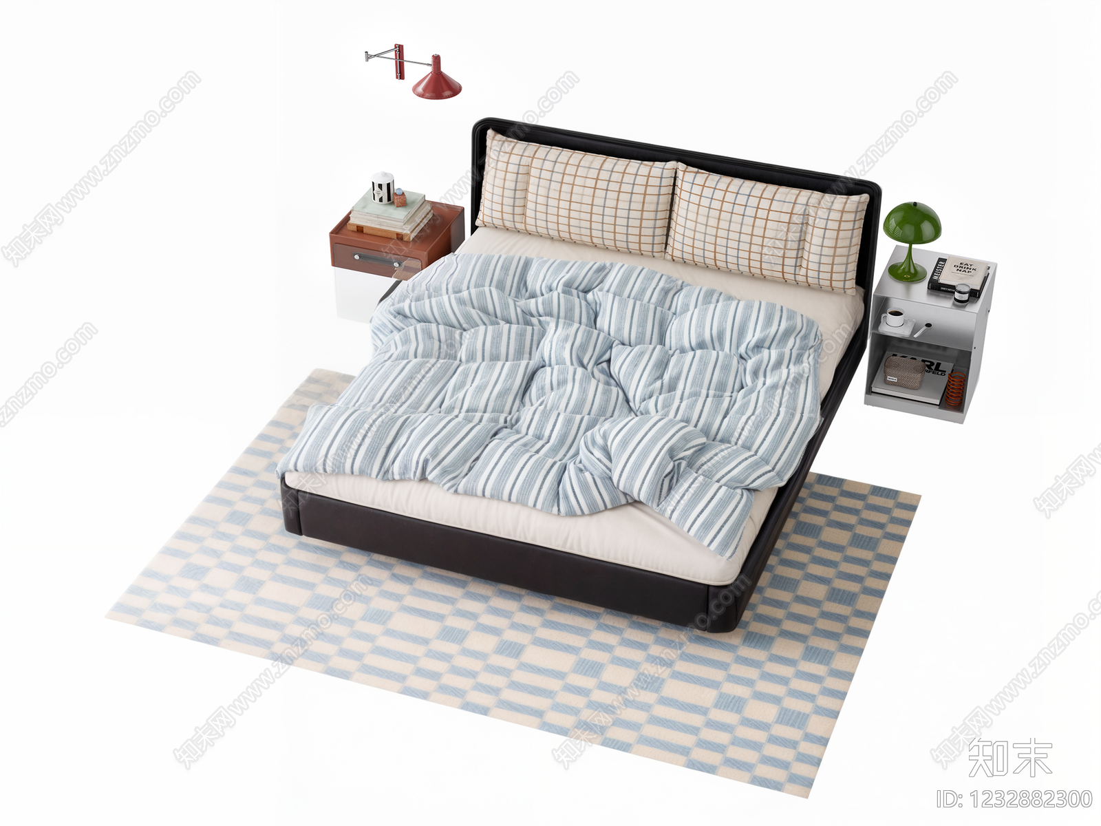 中古风双人床SU模型下载【ID:1232882300】