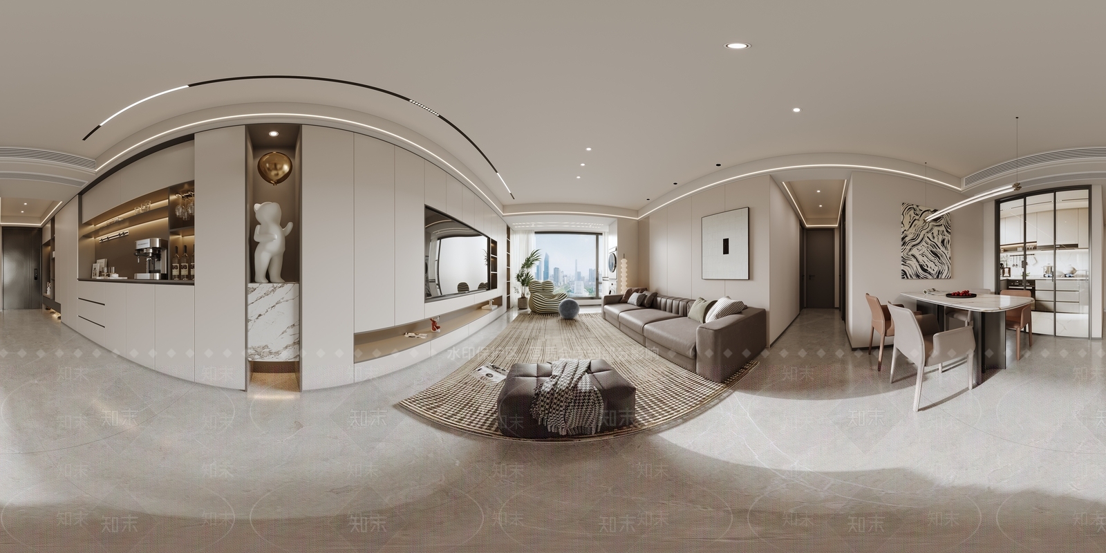 现代简约大平层客餐厅3D模型下载【ID:1232891397】