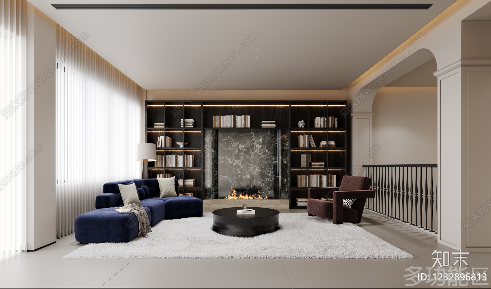 现代简约别墅客厅3D模型下载【ID:1232896813】