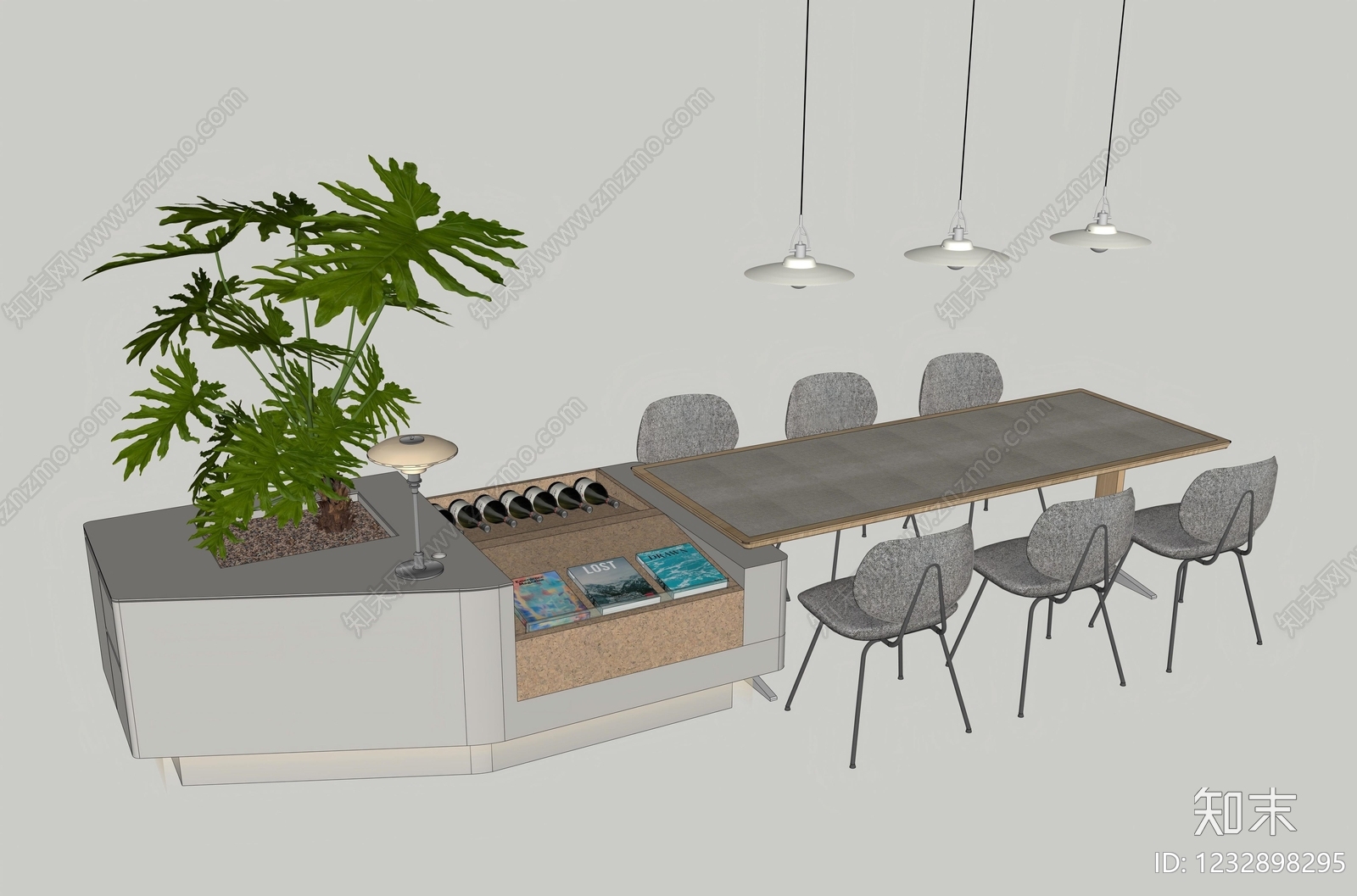 现代简约餐桌椅SU模型下载【ID:1232898295】