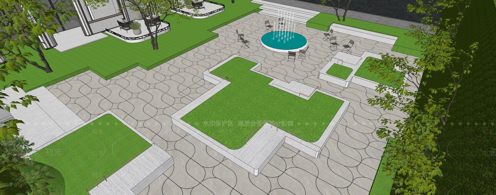 现代主义小区景观SU模型下载【ID:1232904037】