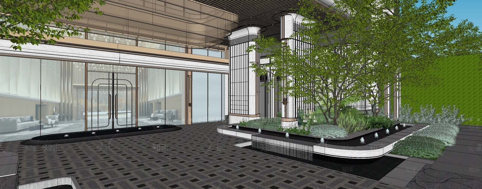 新中式景观小区景观SU模型下载【ID:1232904878】