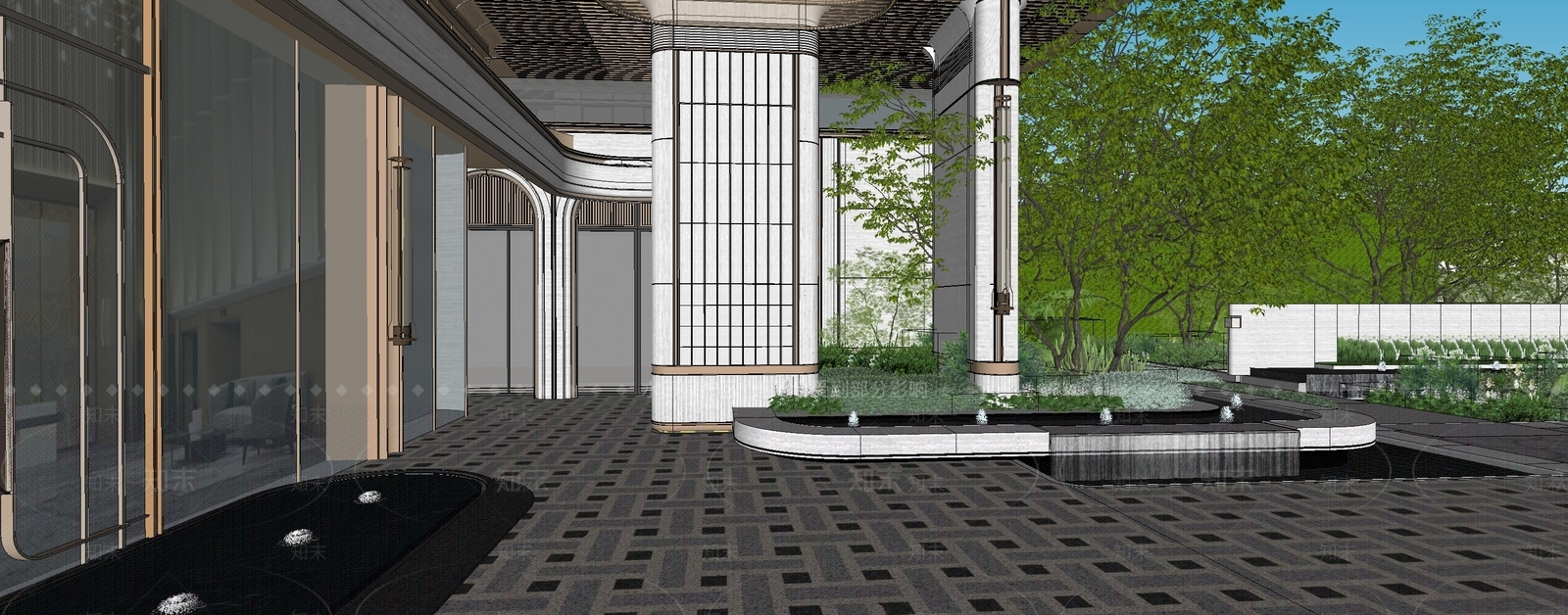 新中式景观小区景观SU模型下载【ID:1232904878】