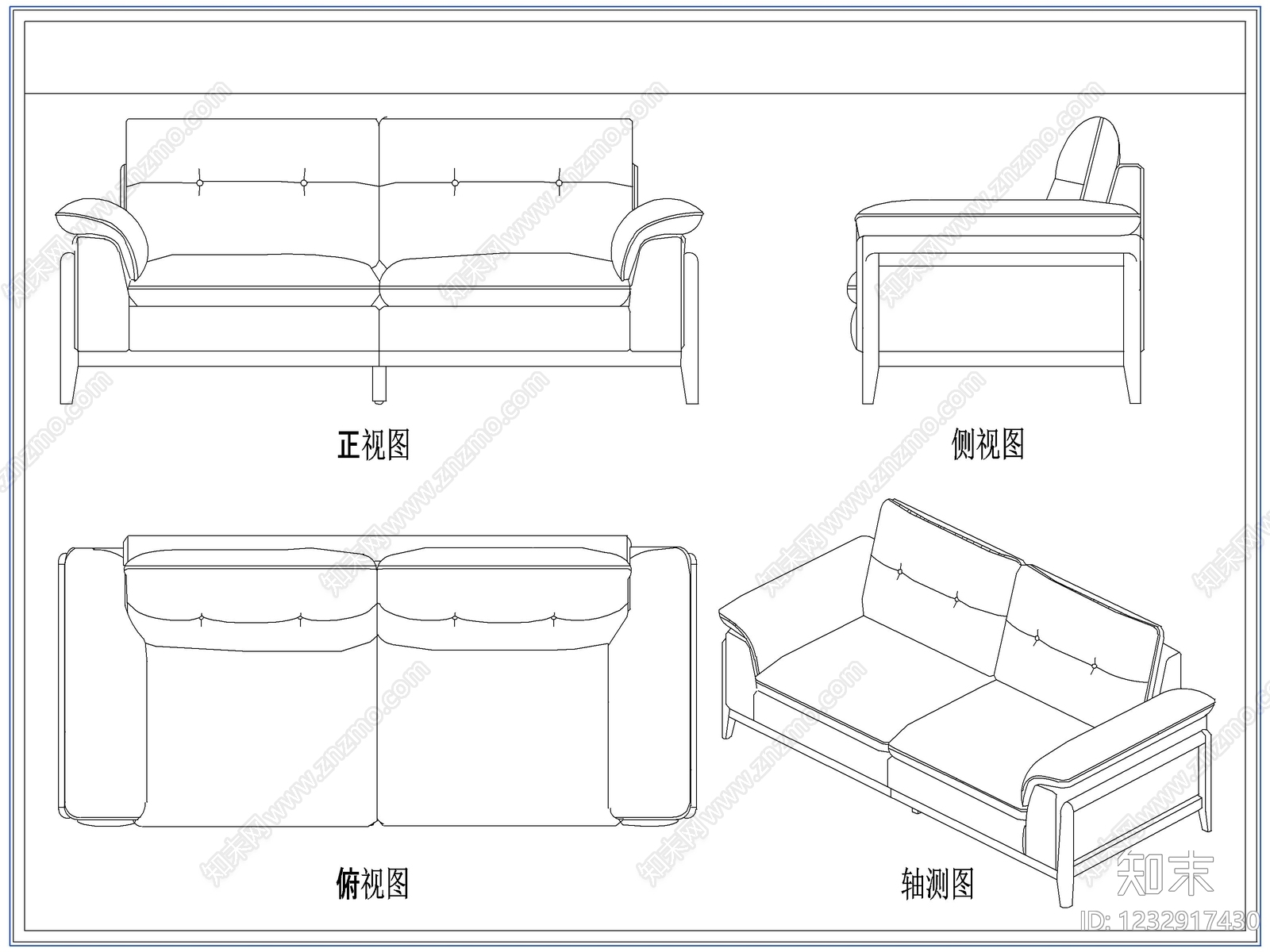 沙发cad施工图下载【ID:1232917430】